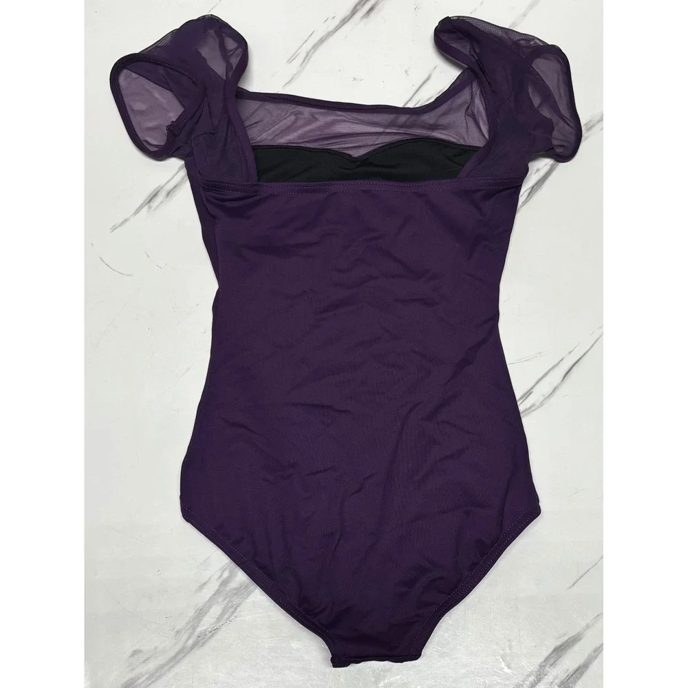 Capezio Leotard Kids XS Purple Dance Mesh Flutter Sleeve Sweetheart Dance